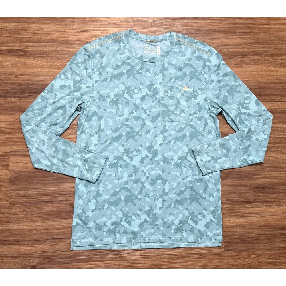 Marsh Wear Mens Buxton Tech Camo Crew Long Sleeve Pocket Tee Blue Grey Sz M